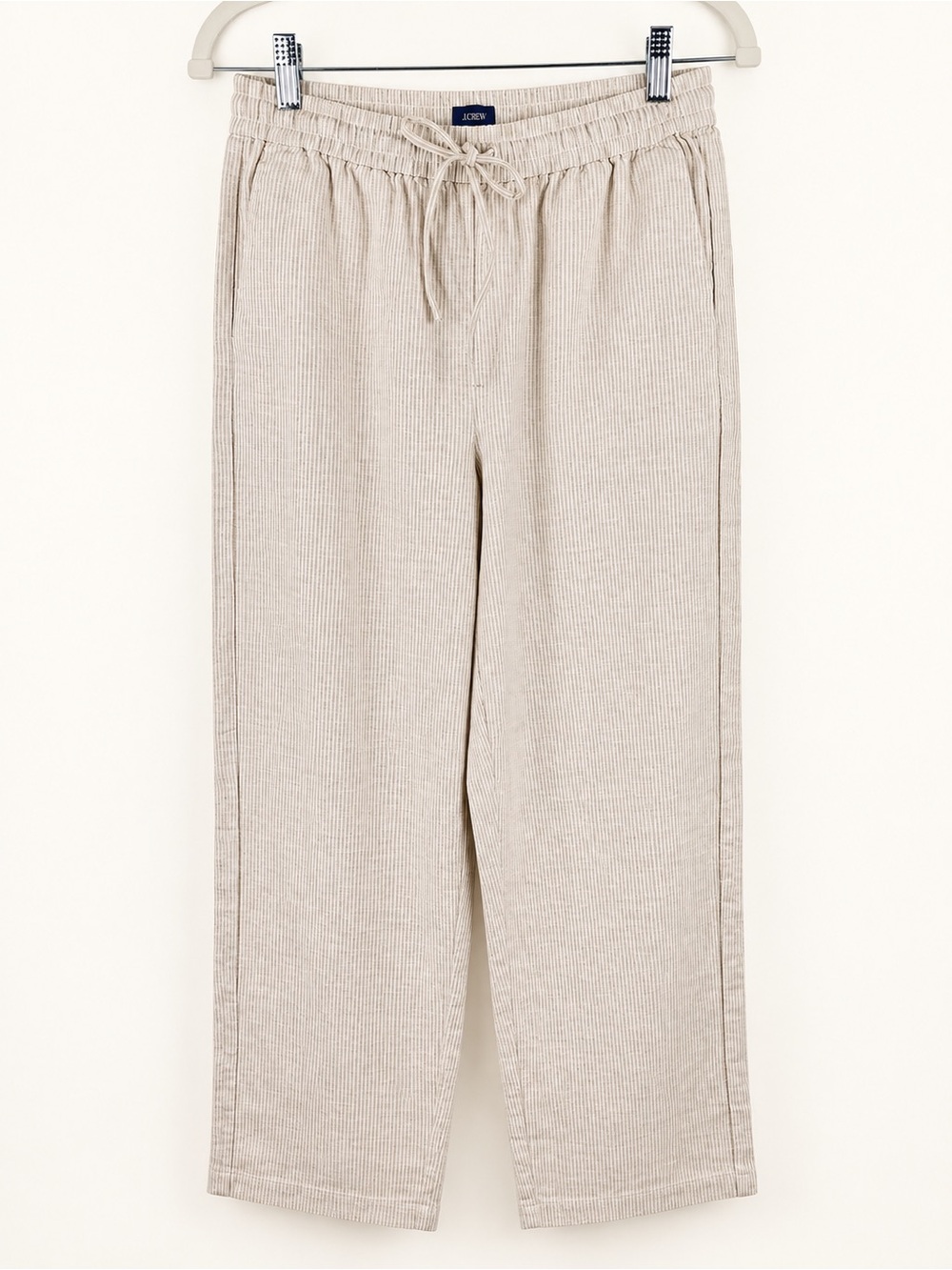 J. Crew Linen Cotton Blend Neutral Cream Slim Wide-Leg Drawstring Pants CG405